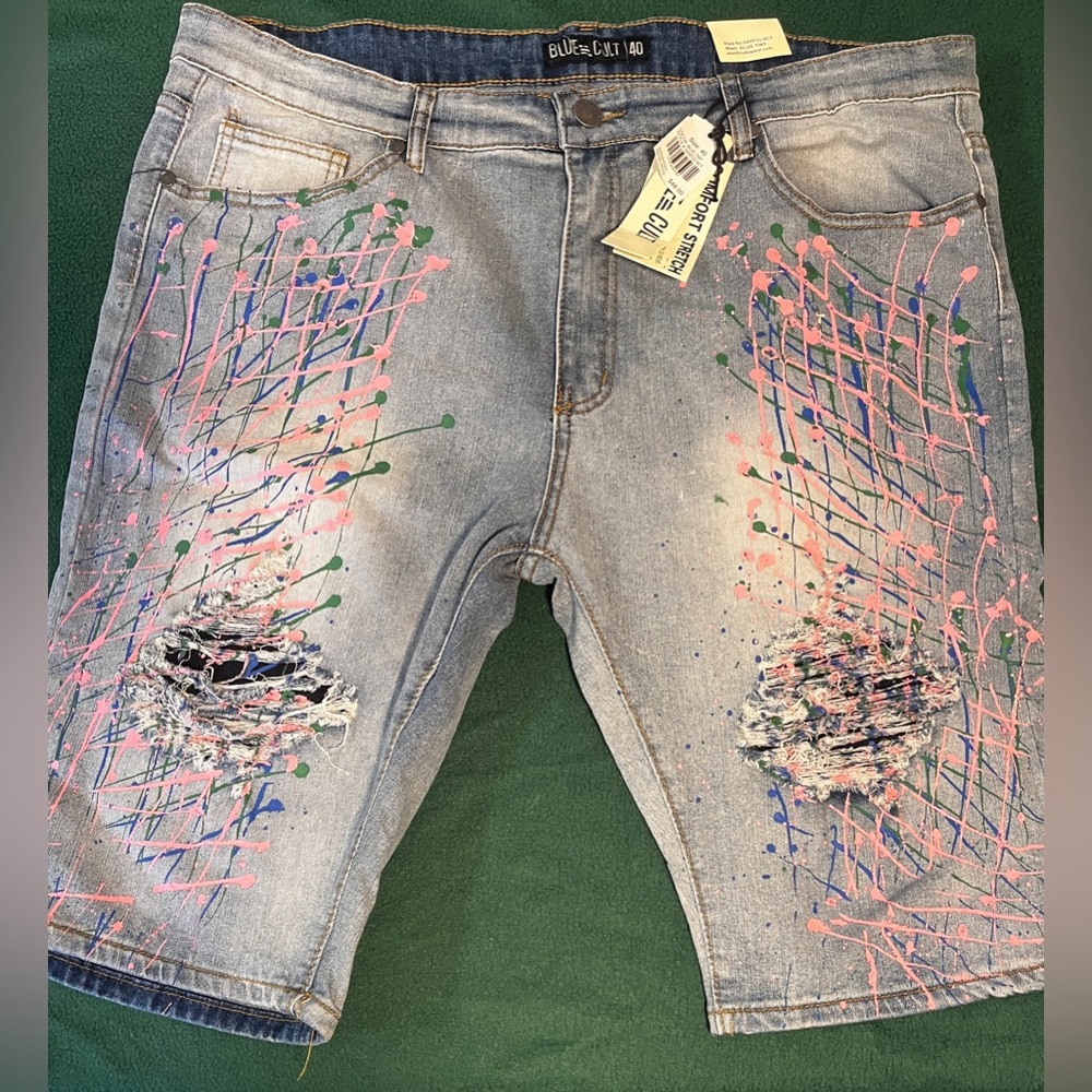 MENS BLUE CULT PAINT SPLATTER
BLUE DENIM SHORTS